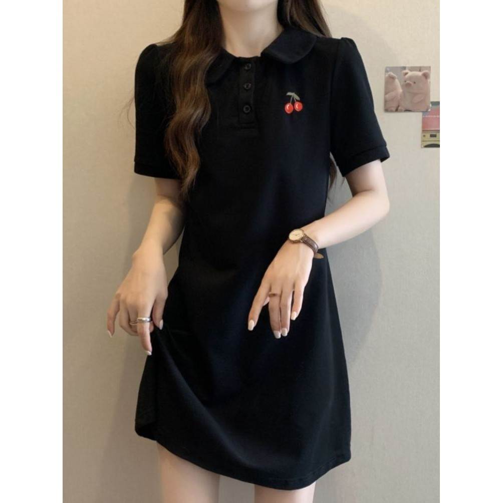大码宽松T恤裙子女夏装微胖mm显瘦遮肚奶系甜美小清新Polo连衣裙