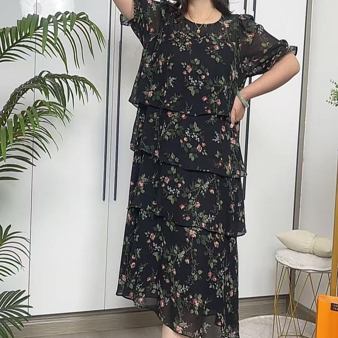 减龄碎花雪纺中长款连衣裙2026宽松遮肚子女夏季新款度假气质裙子