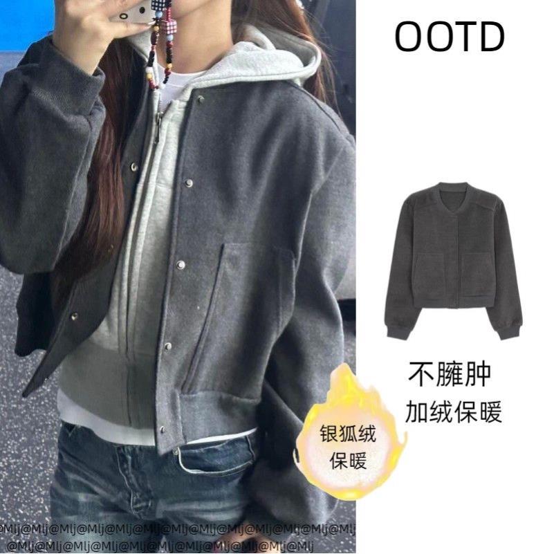 加绒卫衣套装女秋冬季2025新款棒球服外套巨好看的韩系一整套冬装