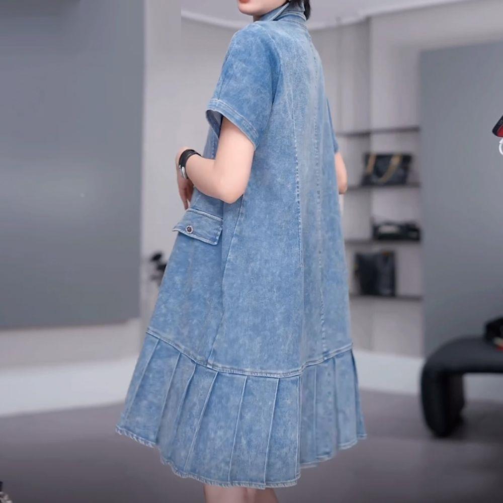 小众设计感时尚开衫水洗牛仔连衣裙夏季新款大码高级宽松休闲裙子