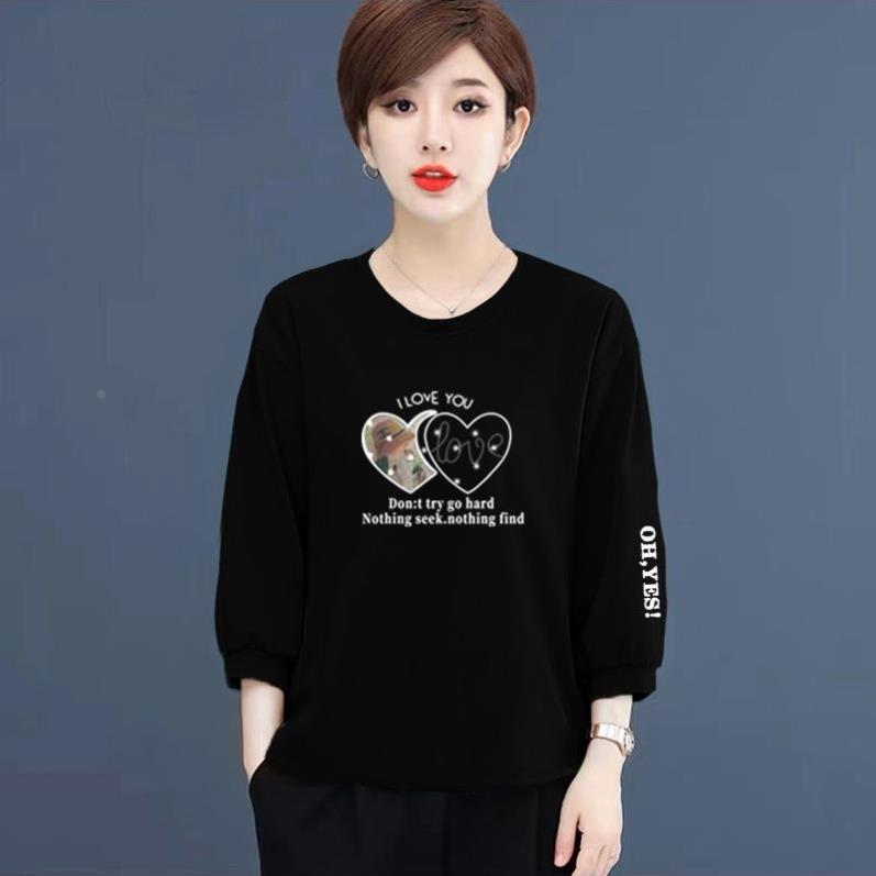 100%棉七分袖卫衣女夏2024新款韩版薄款宽松显瘦遮肚上衣体恤衫