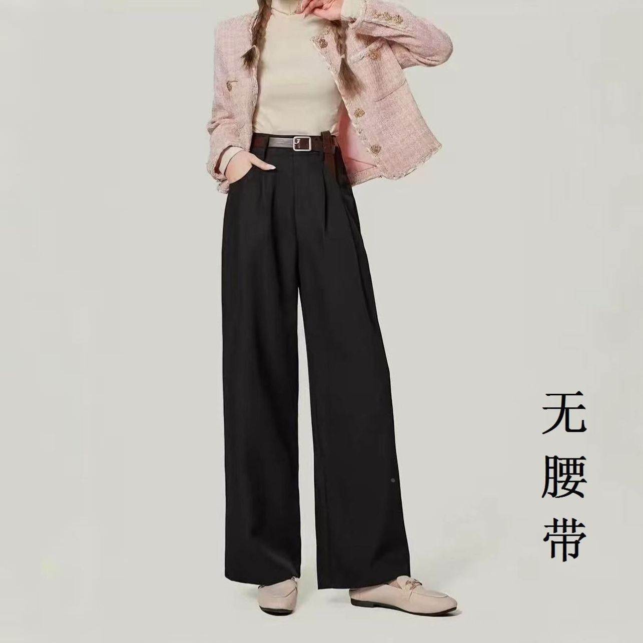高腰灰色休闲西装裤女秋春夏款显瘦垂感百搭阔腿裤小个子九分裤子