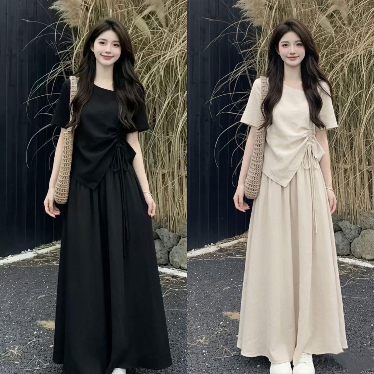 大码女装2026夏天超火搭配一整套慵懒风收腰短袖T恤半身裙两件套
