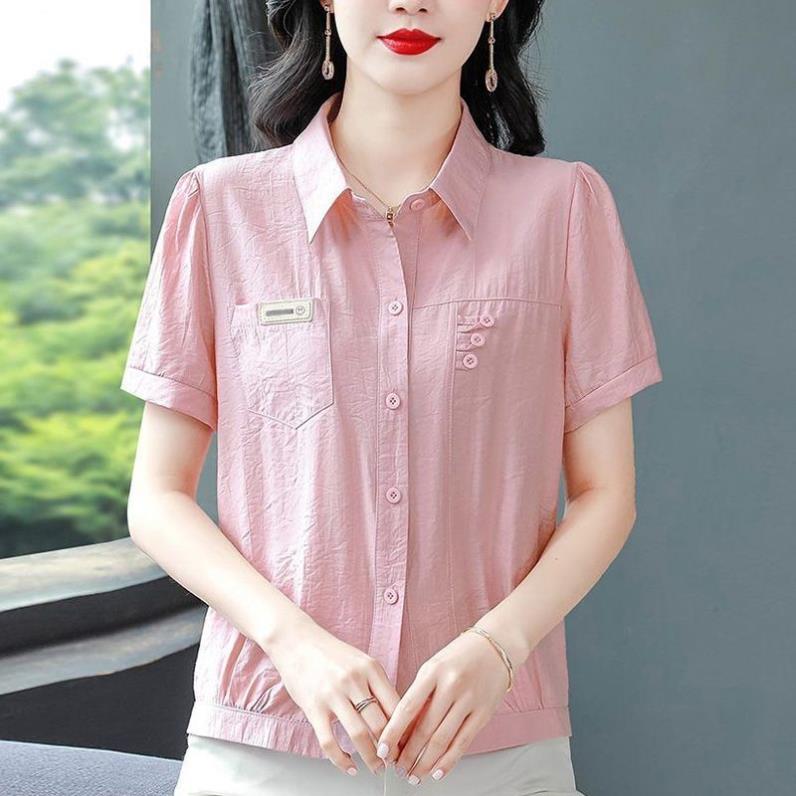 夏季新款女装女士高档衬衫短袖时尚洋气小衫高档百搭气质棉麻上衣