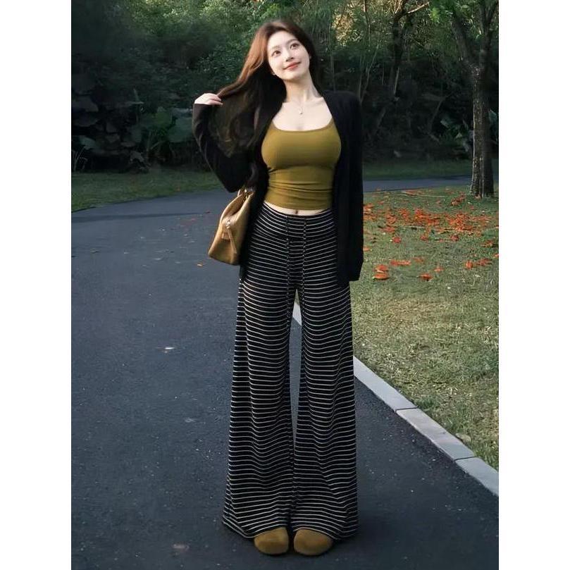 纯欲风时尚套装女收腰遮肉开衫吊带胖MM大码女装新款百搭休闲裤潮