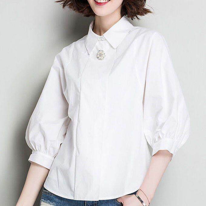 白色衬衣女韩版短款 网红上衣设计感小众 2022秋款新款显瘦衬衫