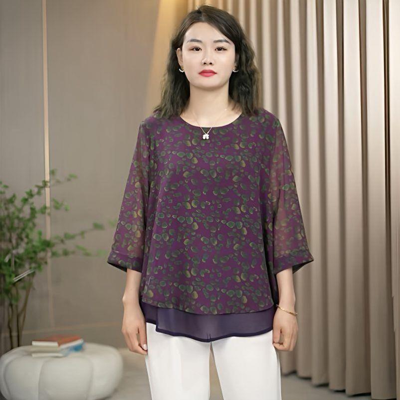 妈妈装时尚小衫2026新款大码女装洋气上衣宽松显瘦遮肉雪纺衫女装
