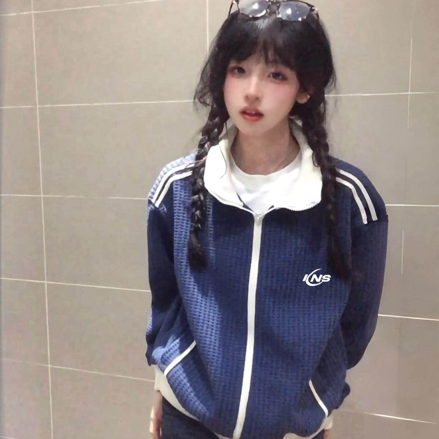 美式立领撞色外套女 2026春秋新款休闲宽松显白 学生薄款百搭夹克