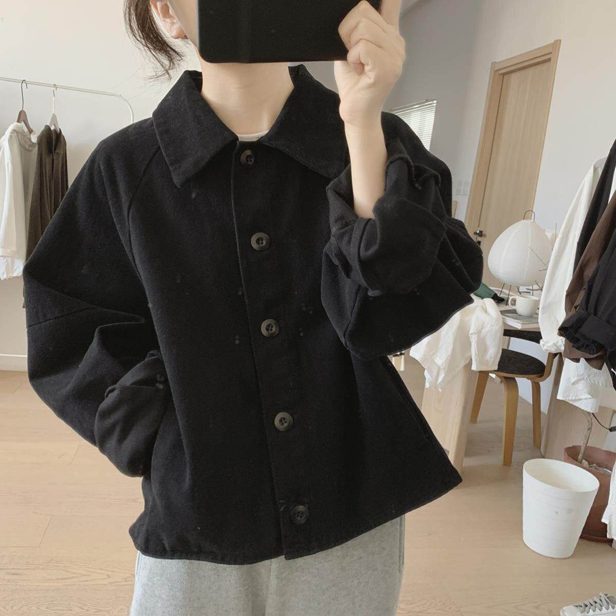 插肩袖外套 女式春秋新款宽松显瘦 韩版简约棉质工装上衣