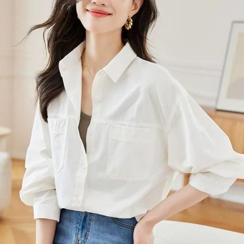 春秋季新款韩版宽松绿色衬衫外套女长袖设计感气质休闲百搭外套女