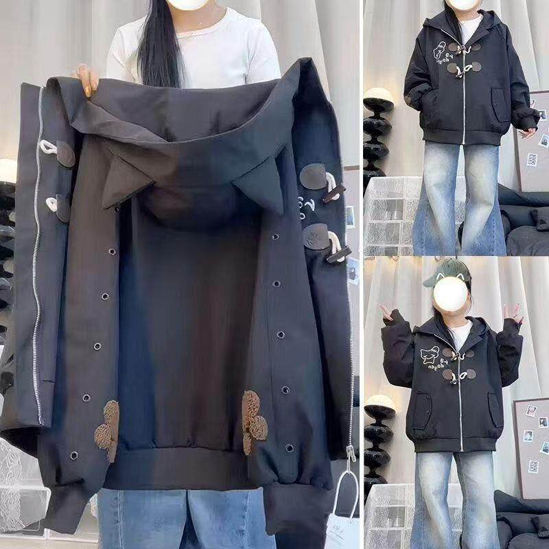 猫爪刺绣棒球服女 2026春秋新款韩系宽松BF百搭 连帽夹克外套潮