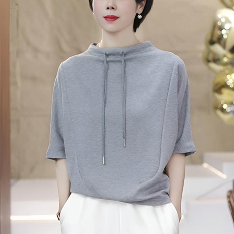 高含棉时尚纯色拼接卫衣短袖女2026年夏季新款韩版时髦修身上衣潮