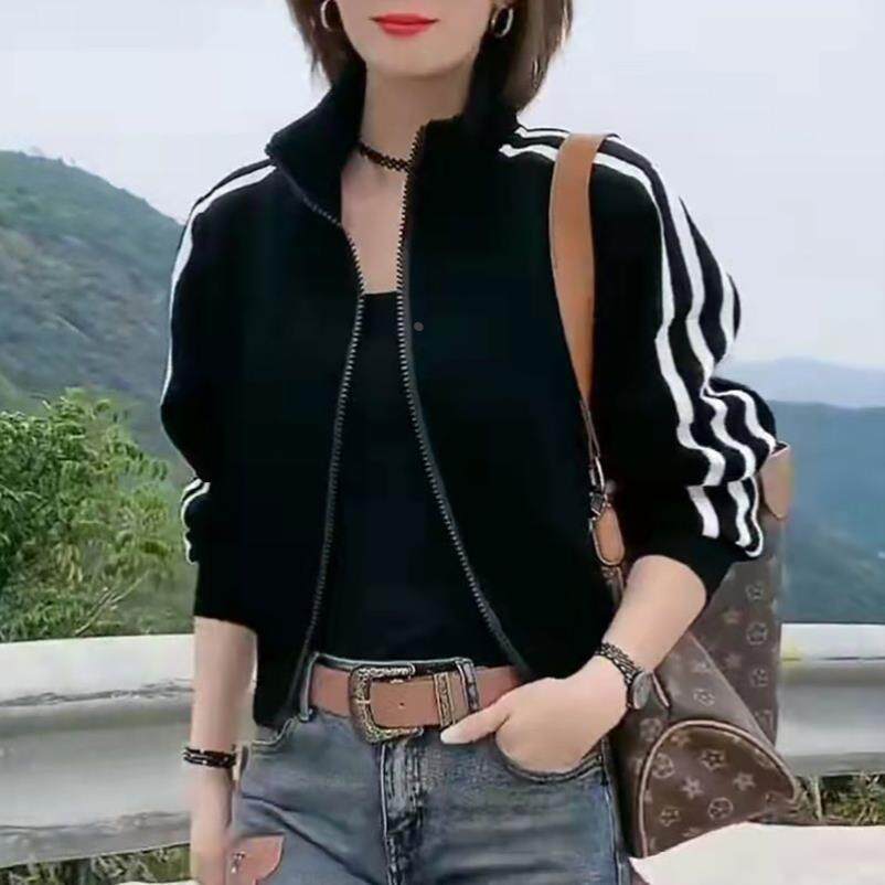 休闲宽松棒球服上衣女 2025春装新款百搭纯色织带立领减龄外套