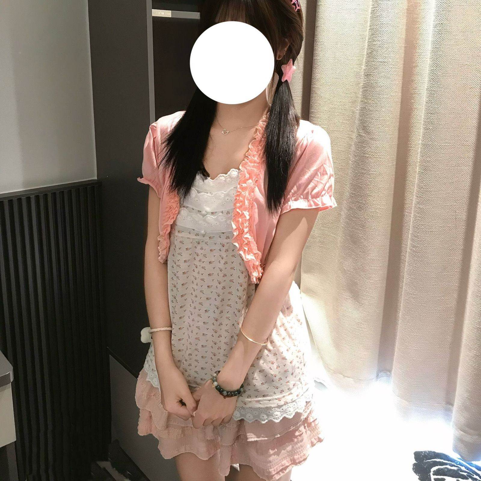 日系古着碎花蛋糕套装上衣粉色夏季长裙短袖少女甜美两件套短裙