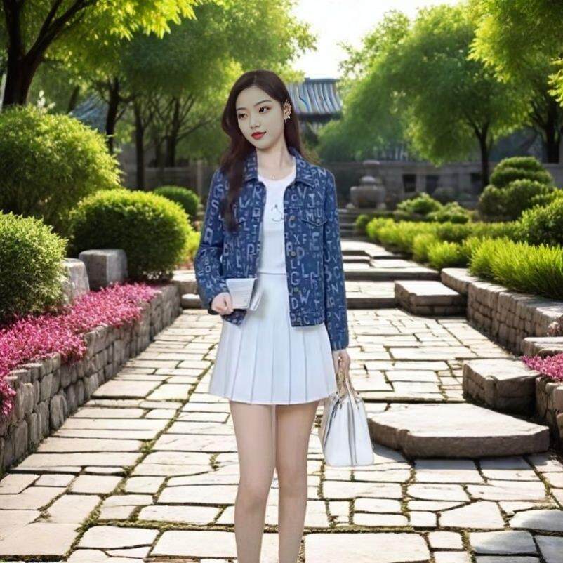 小香风提花复古牛仔外套 女春秋款小个子气质修身 百搭短款夹克