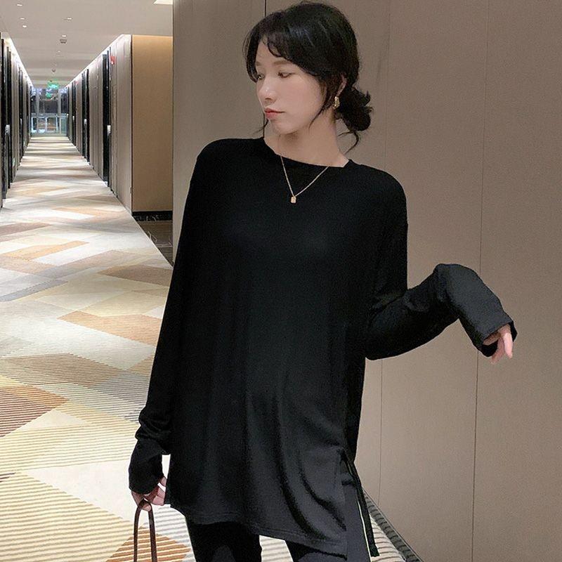 显瘦宽松中长款春秋外穿打底长袖T恤衫女装