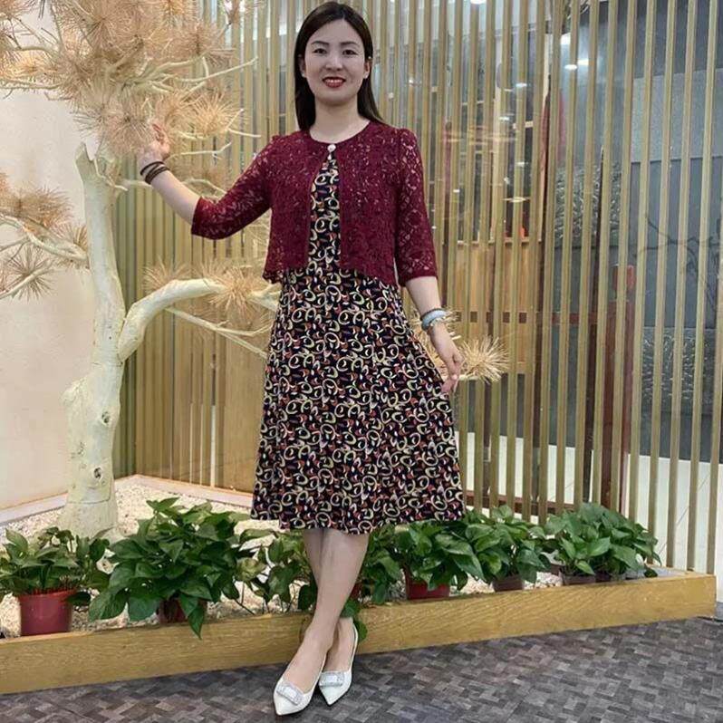 洋气假两件连衣裙 女夏装新款披肩拼接碎花裙 气质显瘦减龄