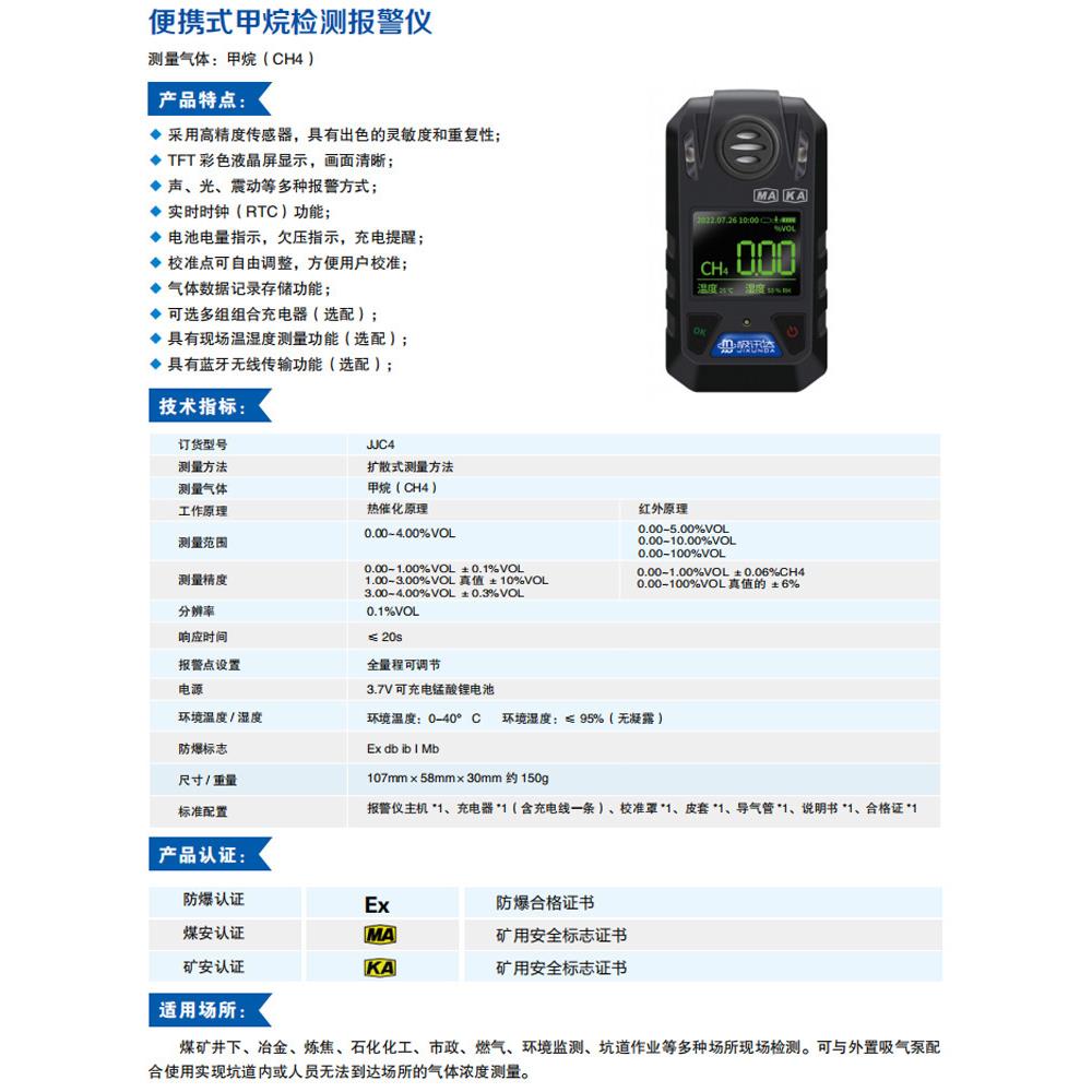 矿用煤安证防爆证便携式甲烷检测报警仪JJC4