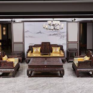 家具沙印尼黑酸枝木阔35777发黄檀云龙纹宝座东阳中式实满木雕叶