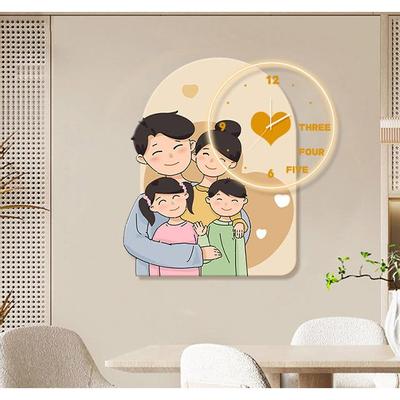 一家三钟d口餐厅装饰画带表JWO简约e发光餐桌壁画温馨l客厅挂钟挂