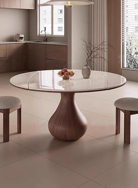 意式实木方变圆餐桌板约板饭桌岩伸缩餐桌椅组简合极简岩TLQ伸缩