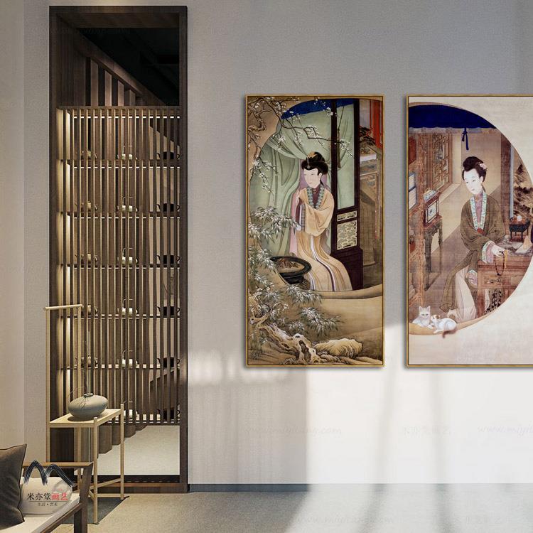 雍正十关二美人仕图中新式人物国画民宿茶室玄挂画古典装饰865女