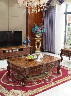 美式茶几电视柜家茶用实客厅小户型华长方木形大理石AJR欧式方几
