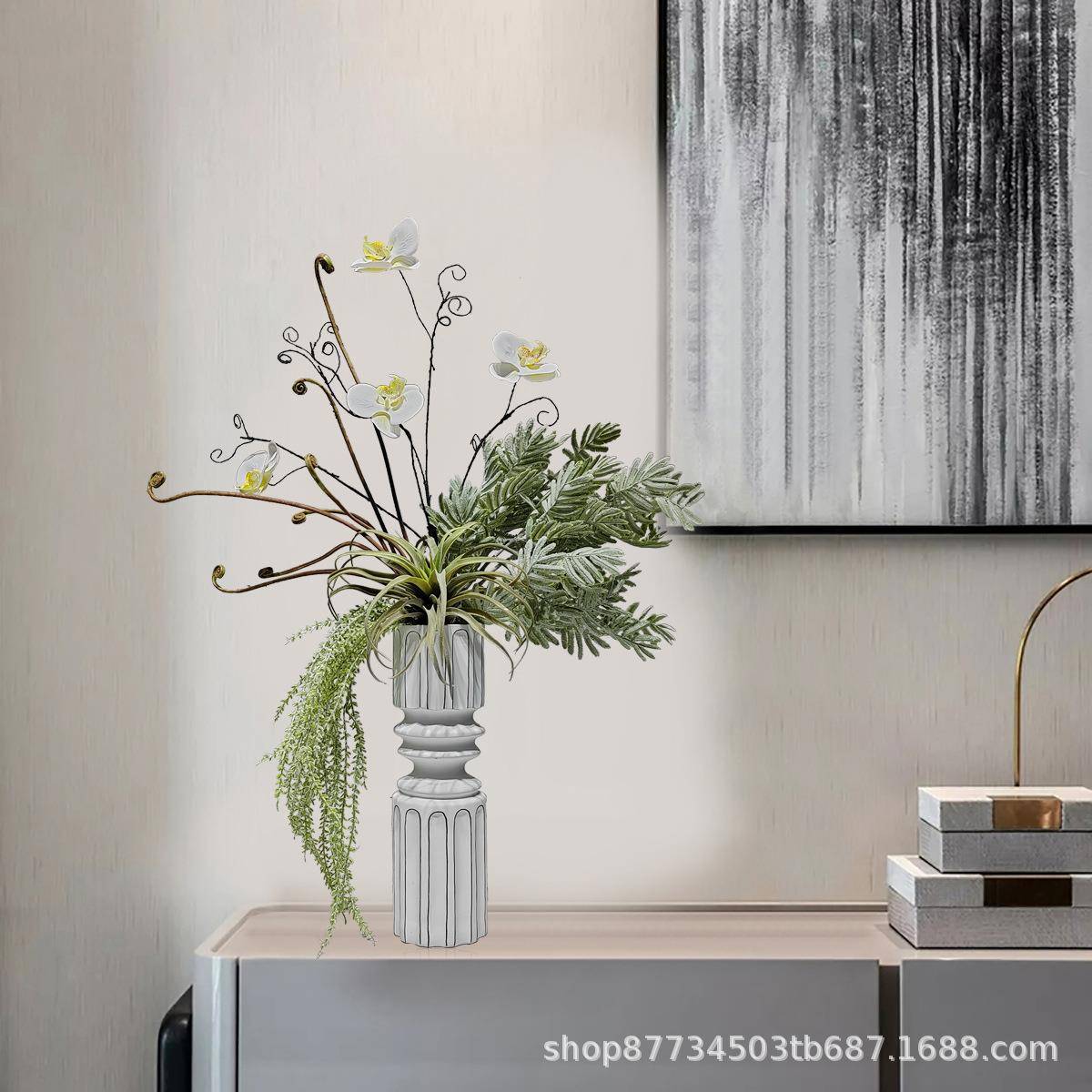 代轻奢仿真玄PNQ花艺样板房客餐桌电视柜厅关现花器高档干花软装