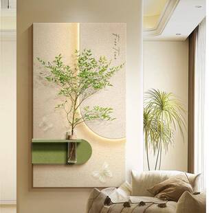 奶风挂玄HAX关装饰画水培绿植对壁灯光画感油客厅画入户正门壁画