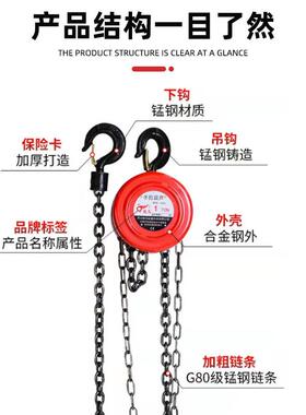 HS型列手拉葫芦倒链UTK式1tt3t系5t链条220V防脱钩圆形手动2吊葫