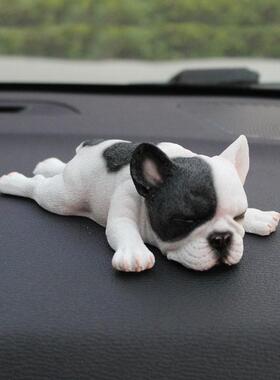 创意法斗牛狗YIR汽车摆件国车犬载装饰车内中控台仿品真动物