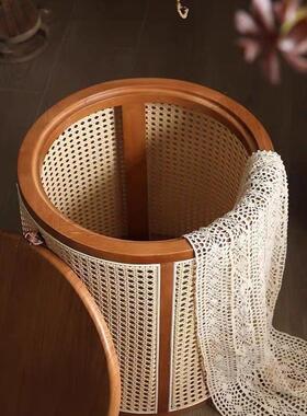 日式藤VHZ编复古卧置室物角几沙柜发侧边小凳子圆桌床头桌子圆形