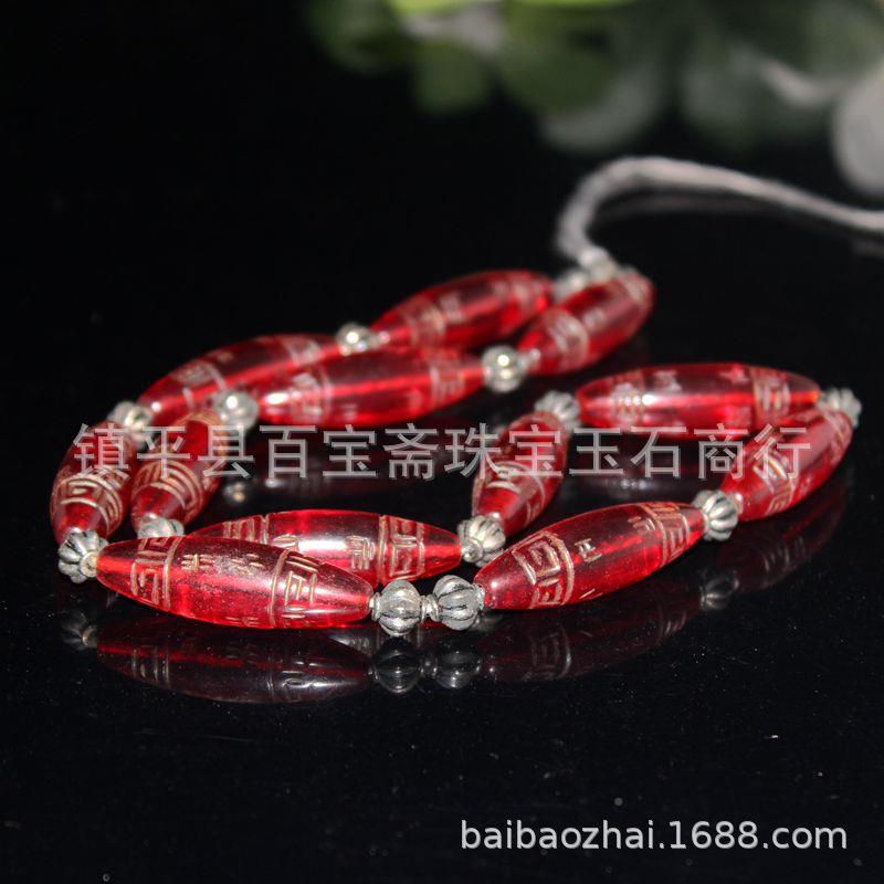 古红珠老珠子老琉璃纹古字桶881回珠配珠链珠串收藏色老琉璃珠