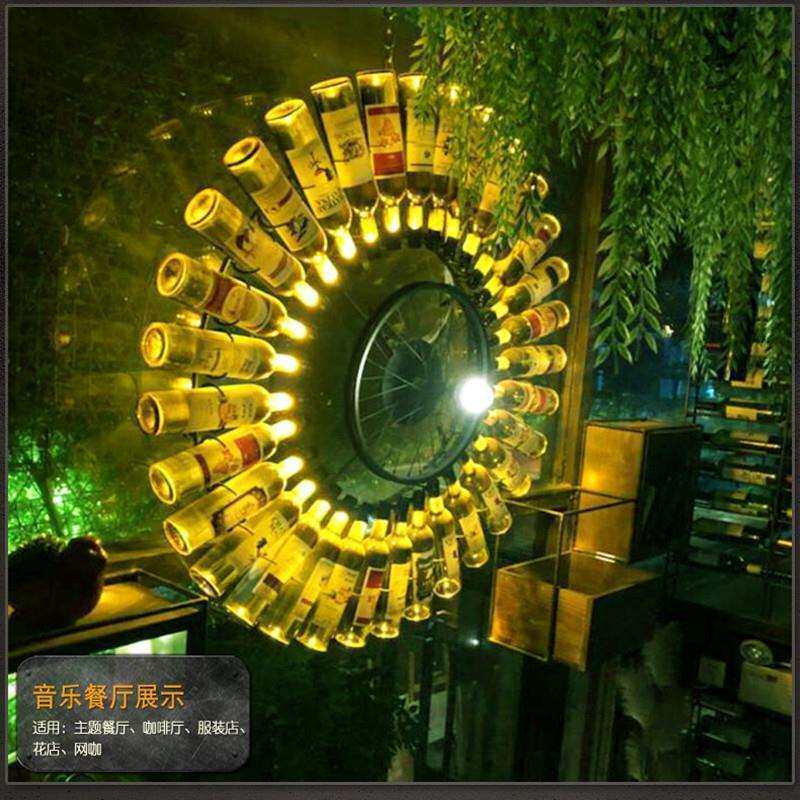 酒瓶壁灯网红创意装饰音乐酒吧清吧餐餐厅工业风车轮圆形大