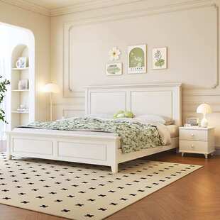 美式实木床白色1.8米婚床单双人家用主卧1.2米现代简约高箱气压床