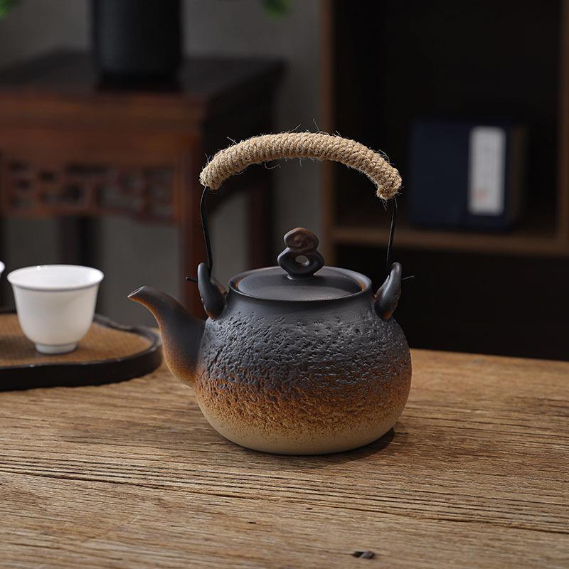 新品日式煮茶壶提梁烧水壶耐高温窑变茶壶电陶炉明火户外家用陶壶