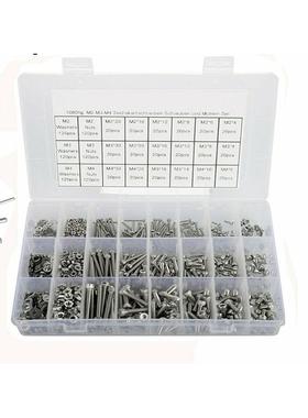 1080pcs M2 M3 M4 304不锈钢 杯头内六角螺丝配螺母平垫组合套装