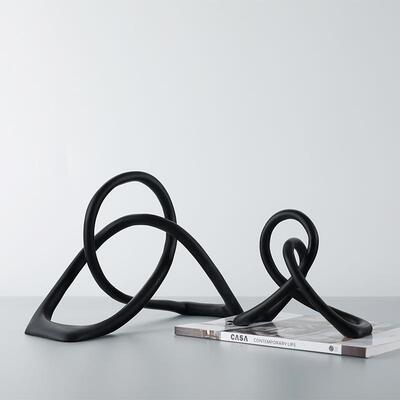 简约YQ-H317样代黑色树现脂扭奢转绳结装饰摆件板房客厅电视柜软