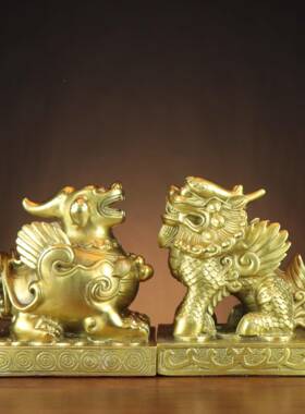 黄铜坐貔貅铜貔貅摆件貅方坐貔单双角方底貔貅一对00008厂家