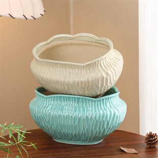 陶瓷花盆现代中式家用桌r面大口径石斛蝴蝶兰花专用盆景套盆带托