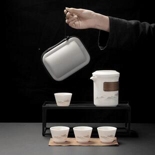 羊脂瓷墨彩水旅行茶具套装一壶四杯玉便携厂家直供式户外营山车载