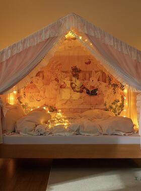 202孩5新款女公主F99J56MH风上篷儿童床帐房蚊帐卧室遮光床帘幔纱