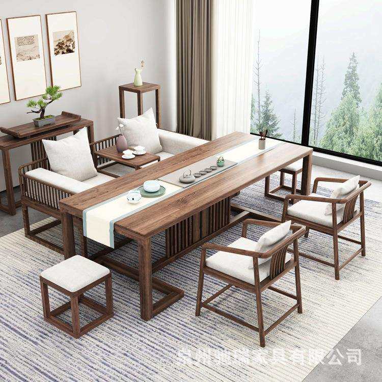 新中式实木茶桌办公室会客禅意泡茶台简约实木罗汉床茶桌组合全套