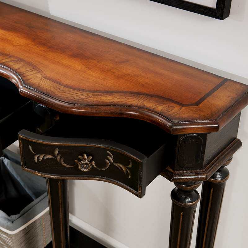 欧美式玄关台长条案台靠墙三斗走廊桌别墅沙发后背几复古手绘