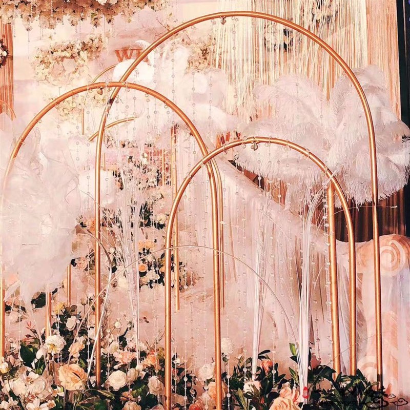 新款婚庆道具铁艺路引高山流水摆件婚礼舞台背景屏风珠帘拱门装饰