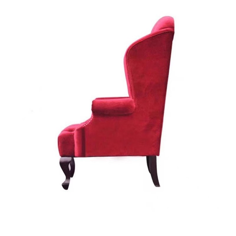 美式单人高背沙发欧式小户型客厅红色绒布老虎椅休闲设计师单椅