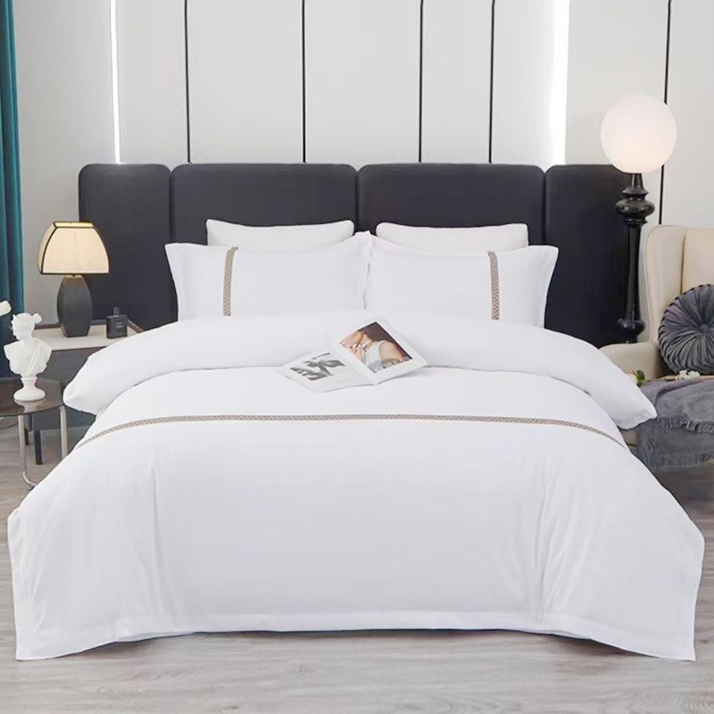 纯白色床单被套三件套宾馆床垫民宿酒店布全床上用品棉四件套