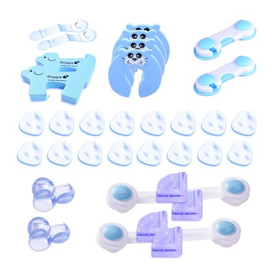 EngL38幼儿厨房卧室防护用品 电孔盖门卡防撞角宝宝安全锁套装