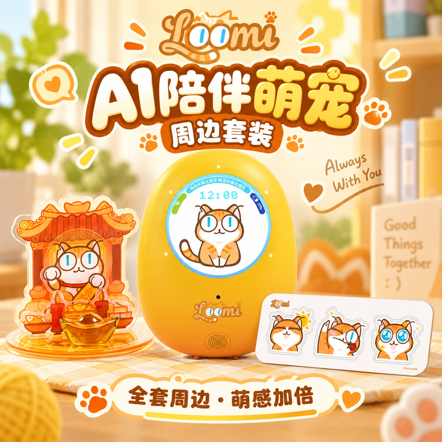 羽山AXON LABS LOOMI噜咪卡通橘猫萌宠 噜咪智能萌宠情感治愈语音互动陪护玩具 AI 情感对话机器人