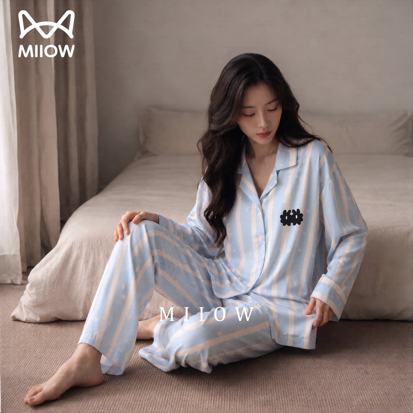猫人长袖睡衣套装女款春秋两件套